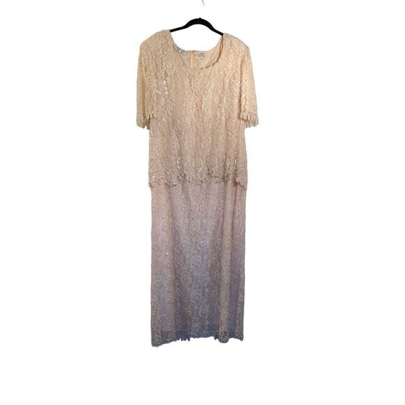 Vintage 80s/90s, scala pearl beaded, soft, pink lace gown ￼size XL - Picture 1 of 12